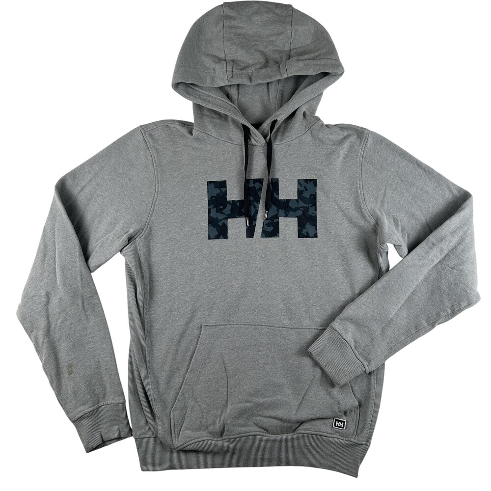 Helly Hansen Hoodie Mens Medium Gray Camo HH Logo Fleece Pullover Sweatshirt